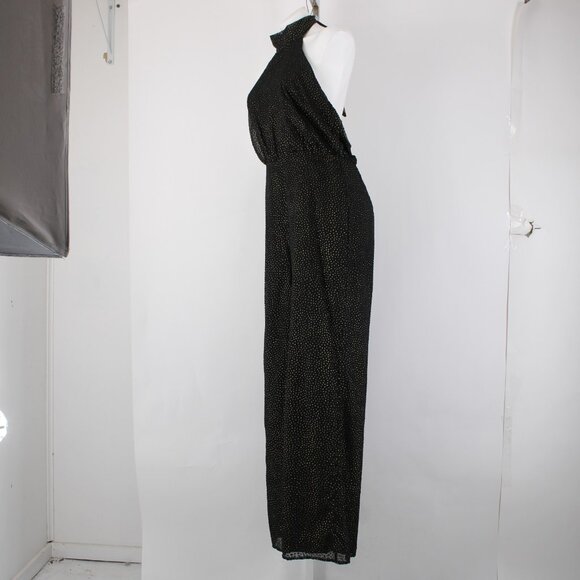 House Of Harlow Jumpsuit NEW Sz L Black Gold Black Polka Dots Nylon Jumpsuit - Picture 5 of 16